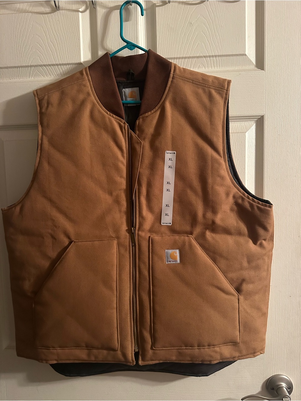 Carhartt Tan Work Vest with Rib-Knit Collar